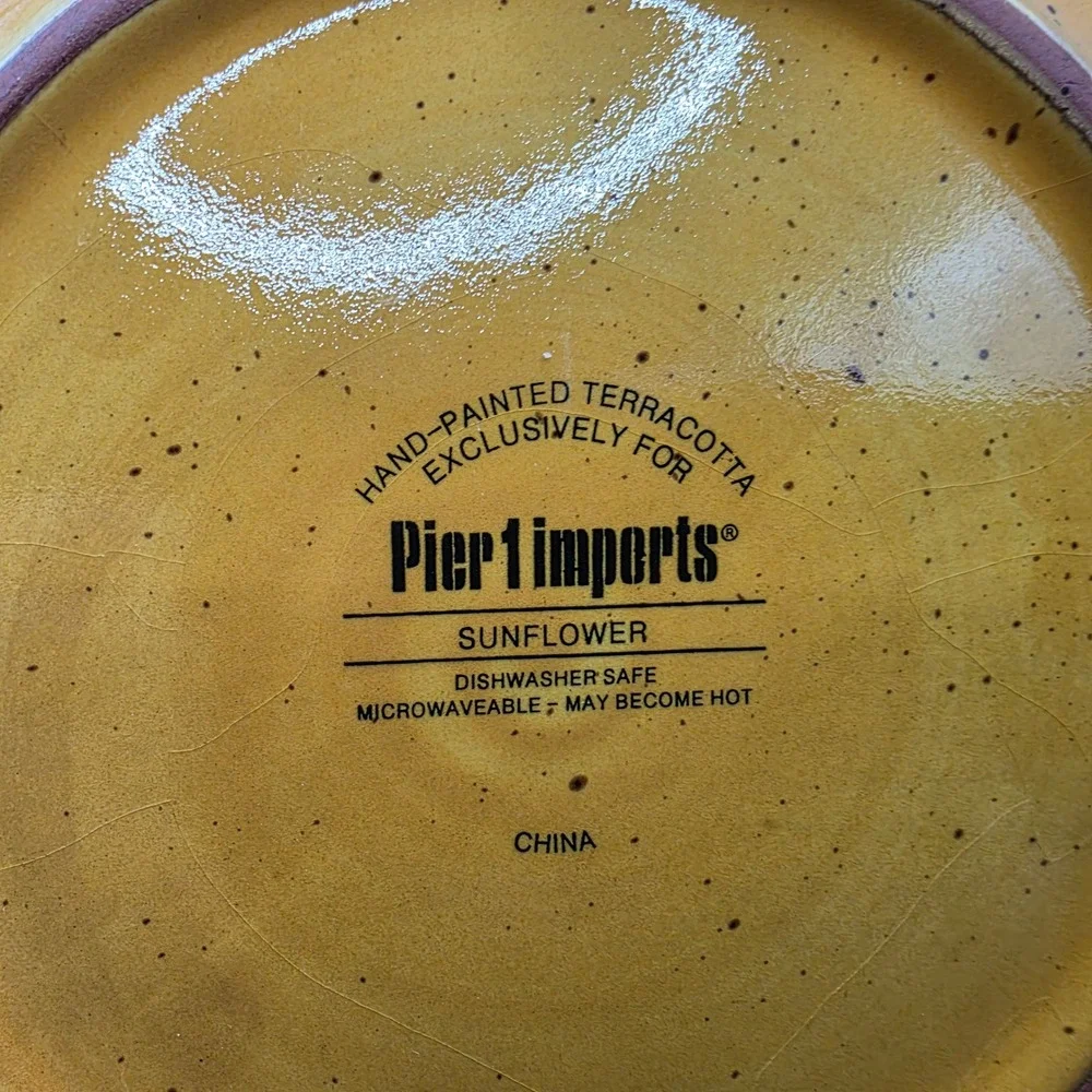 Pier 1 Imports‎ Sunflower Hand Painted Terracotta Salad Plates Set 2 Red Yellow